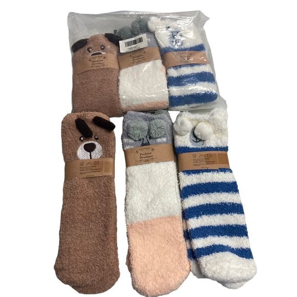 Fashion Boutique “Doggy Design Socks” 6 pair Women New With Tags Blue,Brown,Gray - Picture 1 of 11